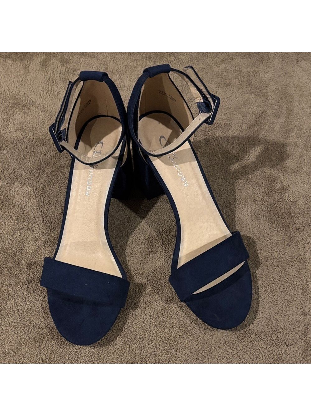 Chinese Laundry Faux Suede Dark Blue Ankle Strap Open Toe Heels - Size 7.5